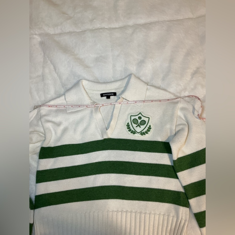 Anthropology Stateside Green and White Striped cropped Sweater - Picture 9 of 12